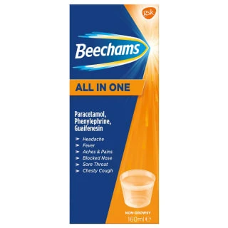 B&M Beechams All In One Cold & Flu Liquid 160ml 1 B&M Beechams All In One Cold & Flu Liquid 160ml