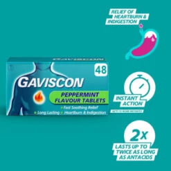 Gaviscon Chewable Tablets 48pk - Peppermint 9 Gaviscon Chewable Tablets 48pk - Peppermint -Beauty Product Store 379273 gaviscon 48 chewable tablets peppermint 2